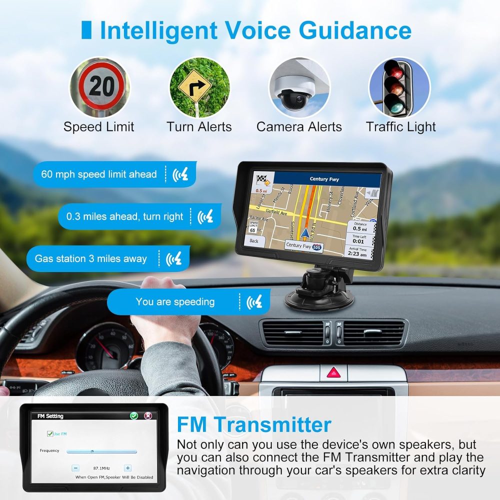 GPS Navigator for Car Truck RV, 9 inch Touch Screen Latest 2025 Map, Real Voice Spoken Turn-by-Turn Direction Reminding Navigation System for Cars, Vehicle GPS with Speed and Red Light Warning (Black) - Image 3