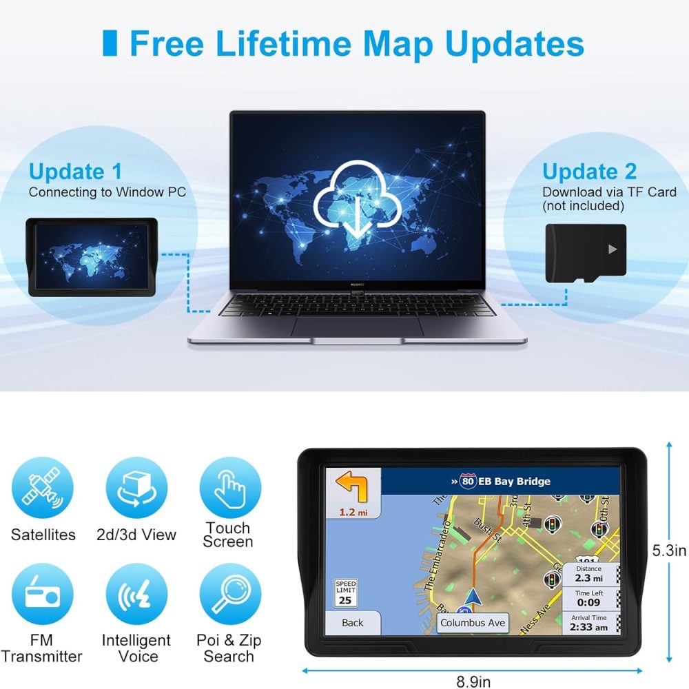GPS Navigator for Car Truck RV, 9 inch Touch Screen Latest 2025 Map, Real Voice Spoken Turn-by-Turn Direction Reminding Navigation System for Cars, Vehicle GPS with Speed and Red Light Warning (Black) - Image 4