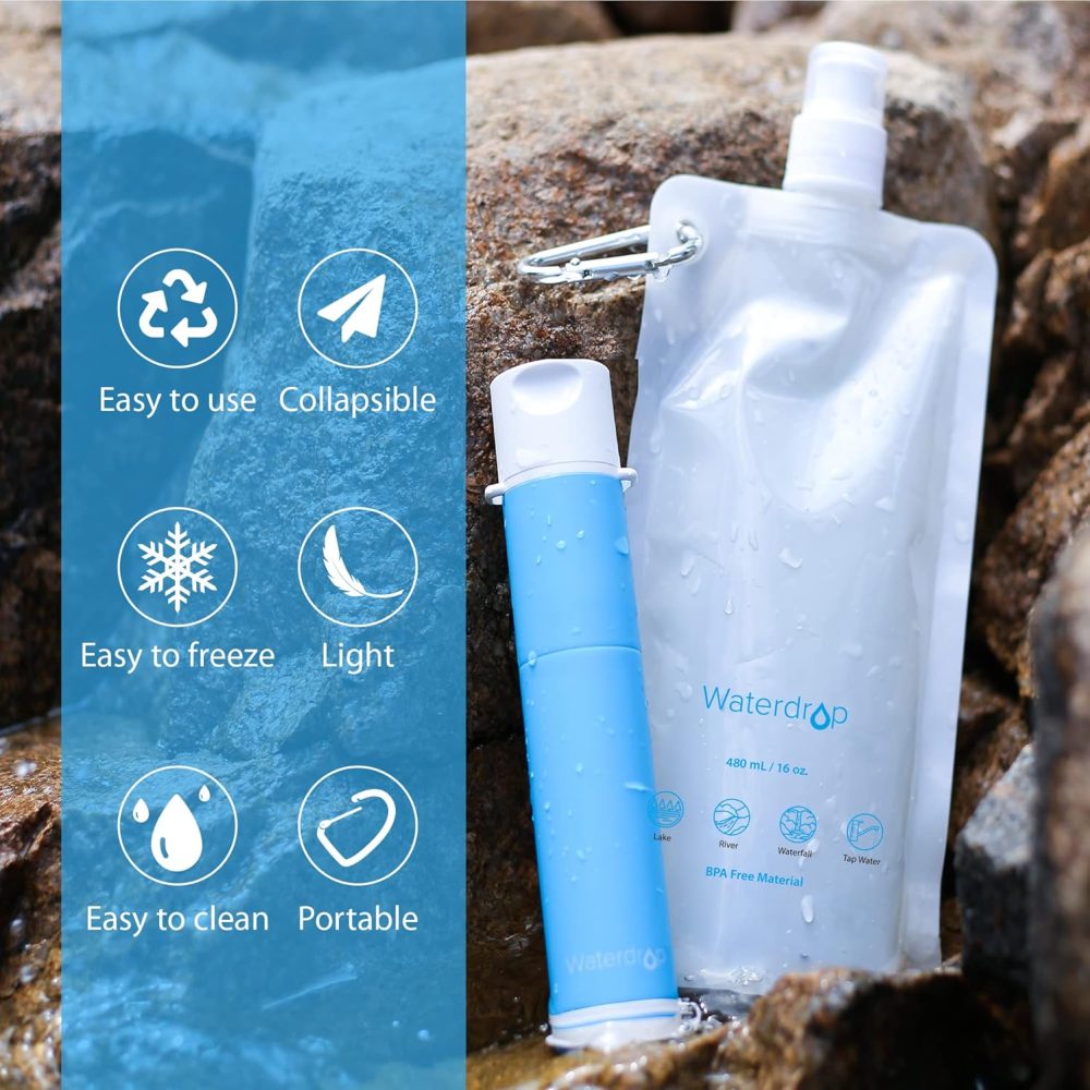Waterdrop 16 oz Collapsible Water Pouch, Pack of 3, Hiking, Camping, Travel, BPA-Free, Reusable, Foldable - Image 4