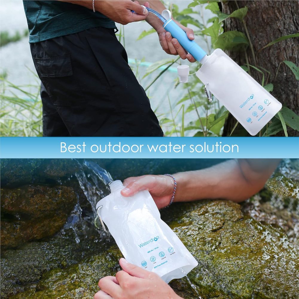 Waterdrop 16 oz Collapsible Water Pouch, Pack of 3, Hiking, Camping, Travel, BPA-Free, Reusable, Foldable - Image 5