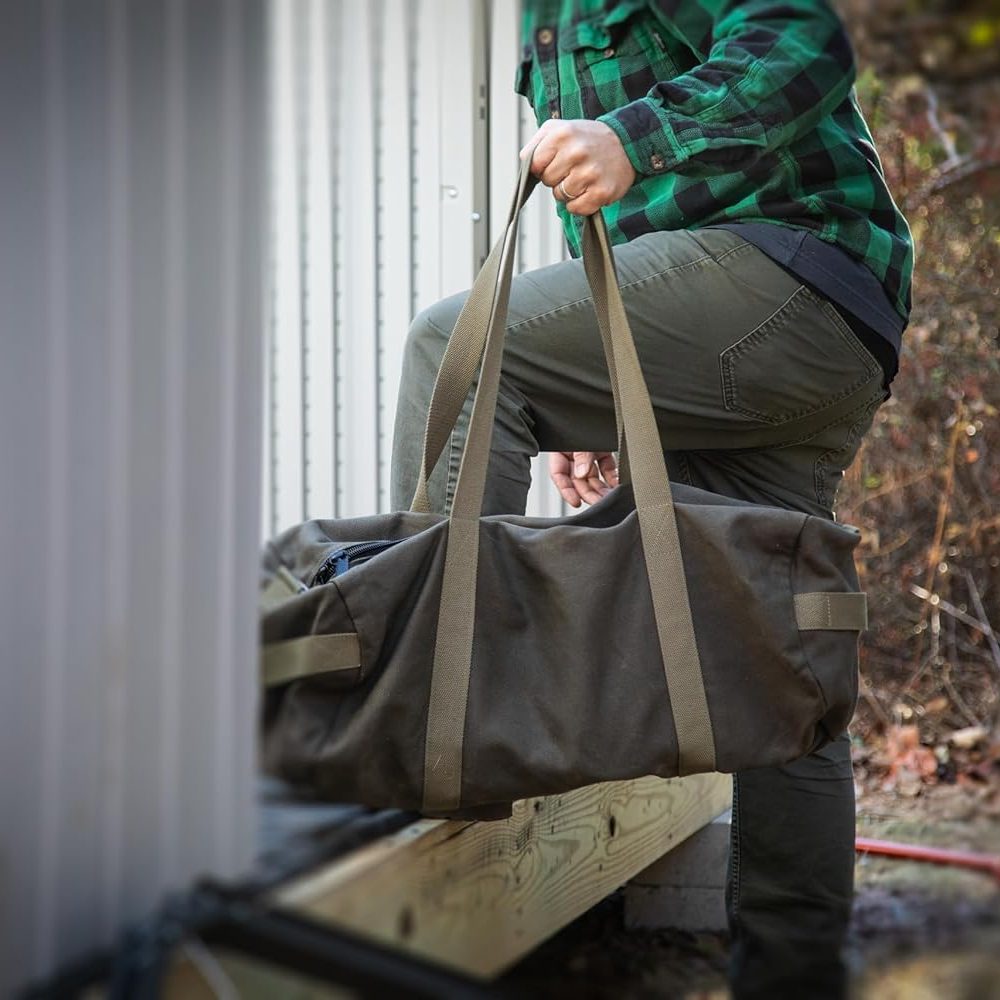 Waxed Canvas All Purpose Military Style Duffle Bag, Water-Resistant, Adjustable Strap, Fully Lined, Double Zipper Closure, heavy Duty, Olive Green - Image 12
