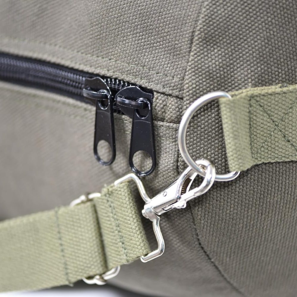 Waxed Canvas All Purpose Military Style Duffle Bag, Water-Resistant, Adjustable Strap, Fully Lined, Double Zipper Closure, heavy Duty, Olive Green - Image 3